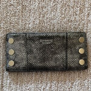 HAMMITT Los Angeles 110 North Silver Black Metallic Leather Wallet EUC
